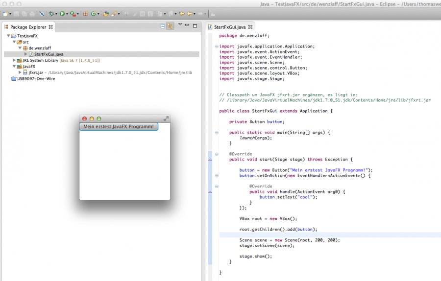 Wie kann mit dem Mac OS X unter Eclipse ein JavaFX Programm erstellt