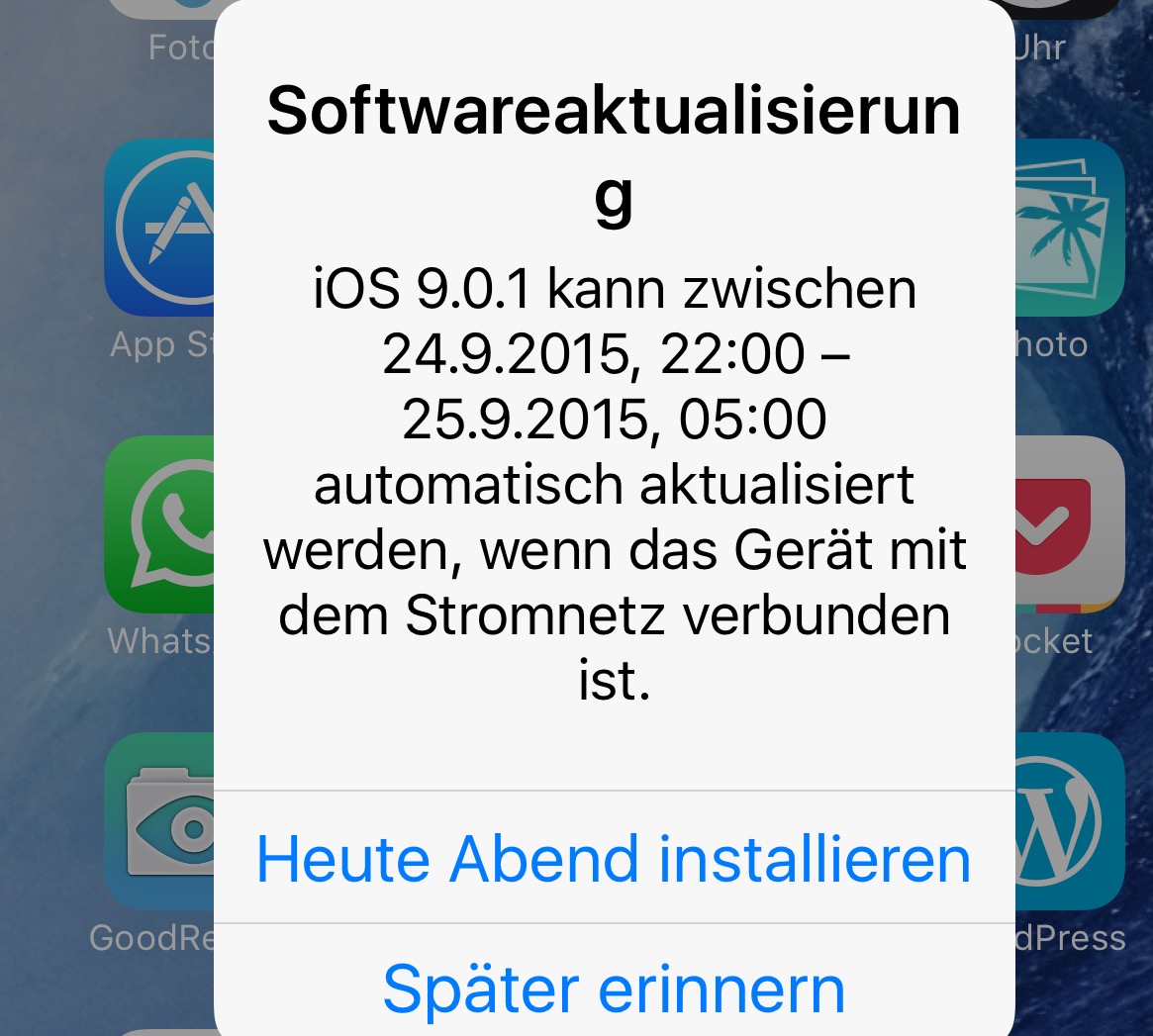 Apple Update auf ios 9.0.1